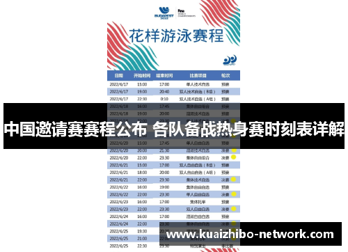 中国邀请赛赛程公布 各队备战热身赛时刻表详解